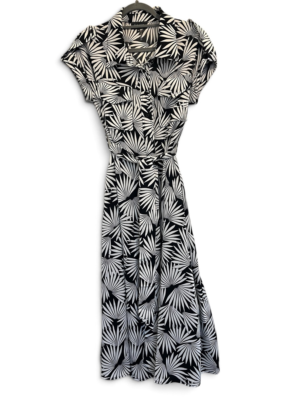 Gracia Black White Palm Print Midi Shirtdress Style #D34611 Size Medium